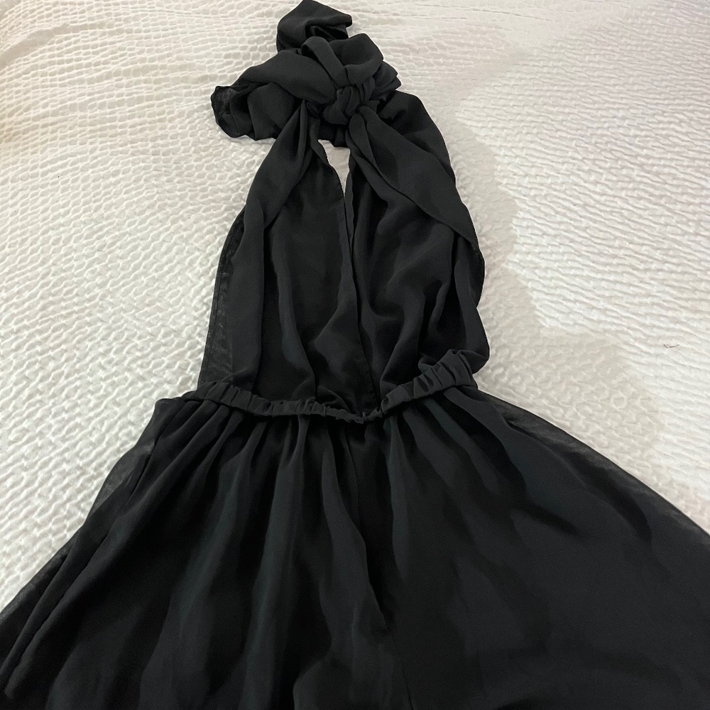 Backless romper with long tie in back